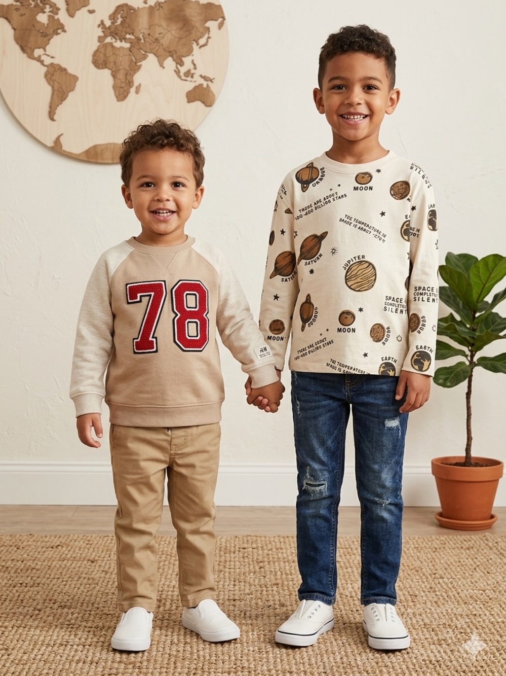 H&M Kids Space Solar System Graphic Long Sleeve Shirt Size 5T 6 EUC Cream